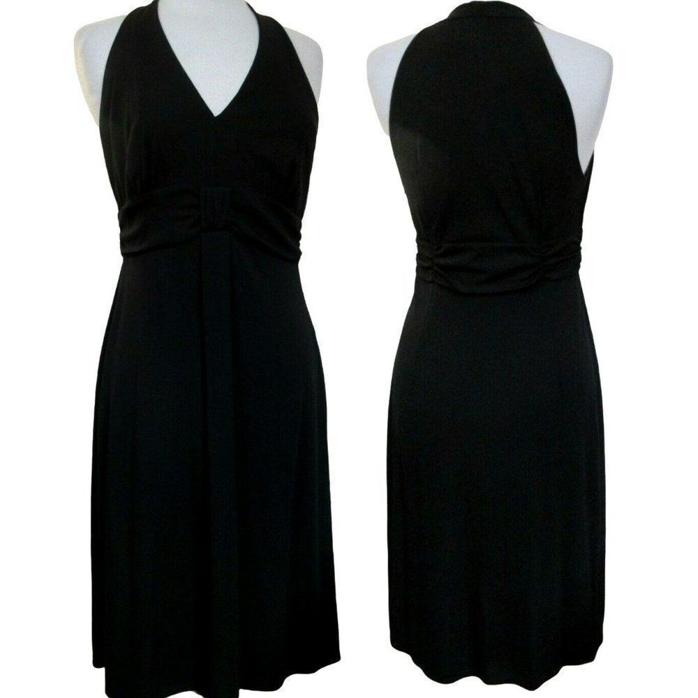 Ann Taylor Loft Sz 6 Classic Black Empire Dress LBD Sleeveless Deep V-Neck